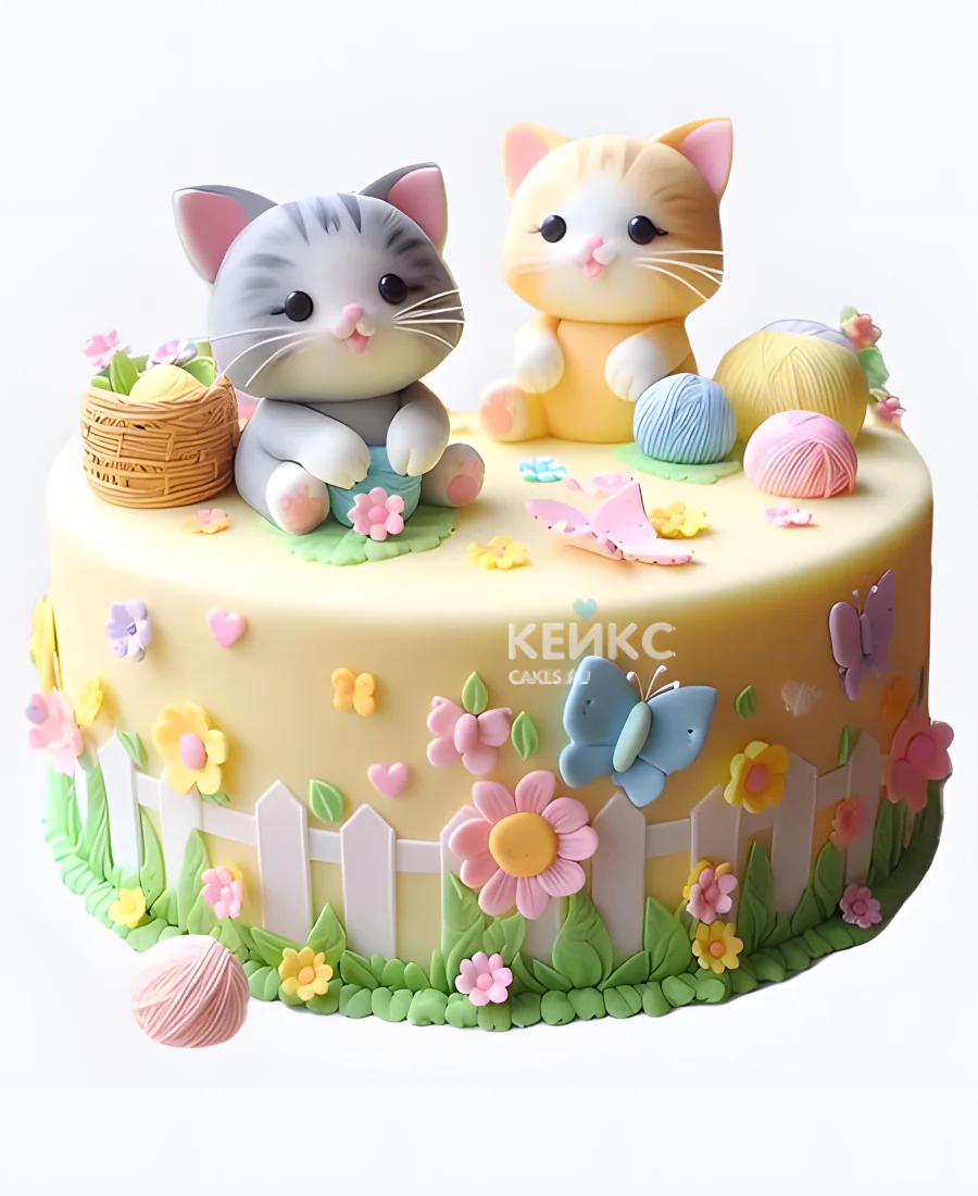 Торт с котиками и цветочками для девочки Торт с котиками и цветочками для девочки Фото