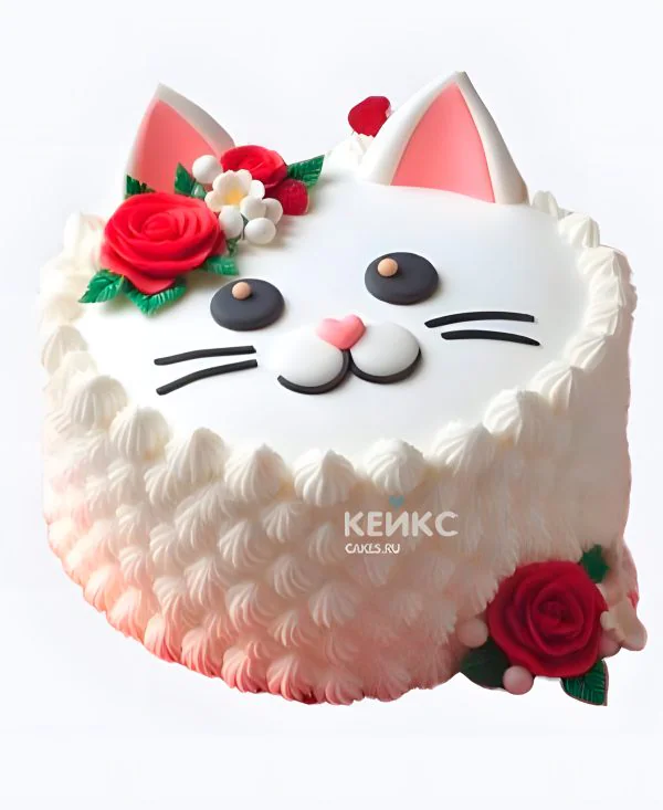 Торт с мордочкой кошечки и цветами для девочки Торт с мордочкой кошечки и цветами для девочки Фото