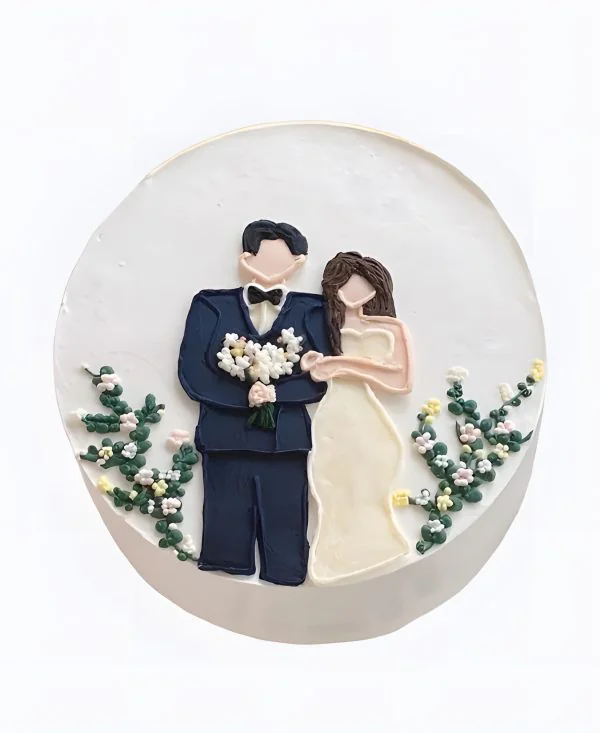 Торт с рисунком молодоженов Фото