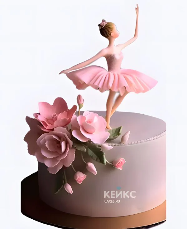 Торт с розами и балериной для девочки Фото