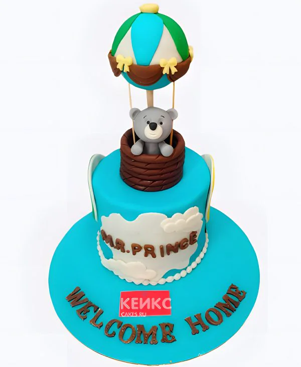 Торт с воздушным шаром на рождение ребенка скоро буду Фото