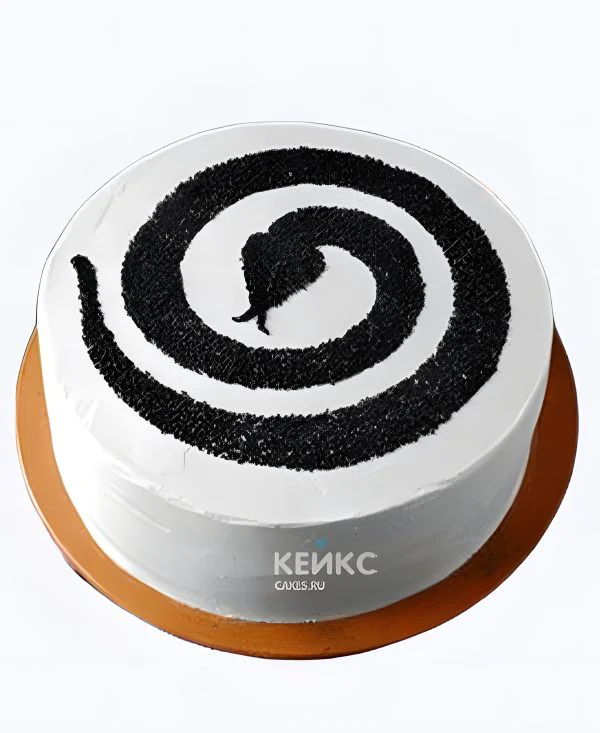 Торт белый с черной змеей Фото