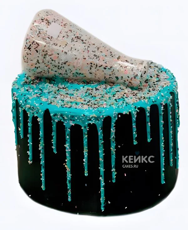 Торт слайм для девочки с колбой и кондитерской посыпкой Торт слайм для девочки с колбой и кондитерской посыпкой Фото