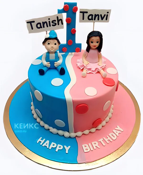 Торт в горошек для двойняшек Фото