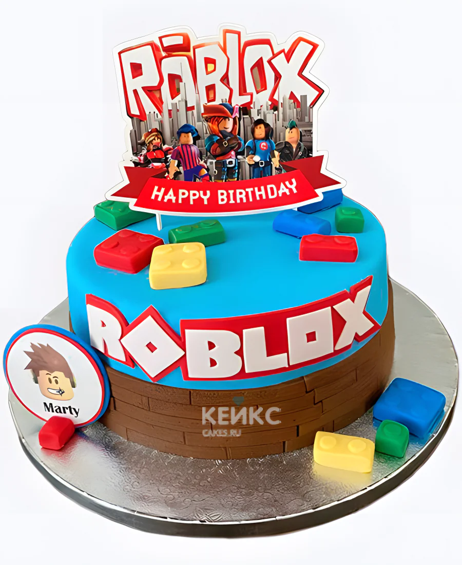 Торт в стиле Роблокс голубой с лего Торт в стиле Роблокс голубой с лего Фото