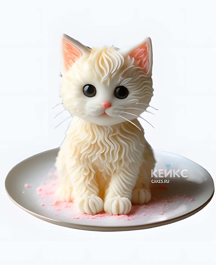 Торт в виде белого котенка для девочки Торт в виде белого котенка для девочки Фото
