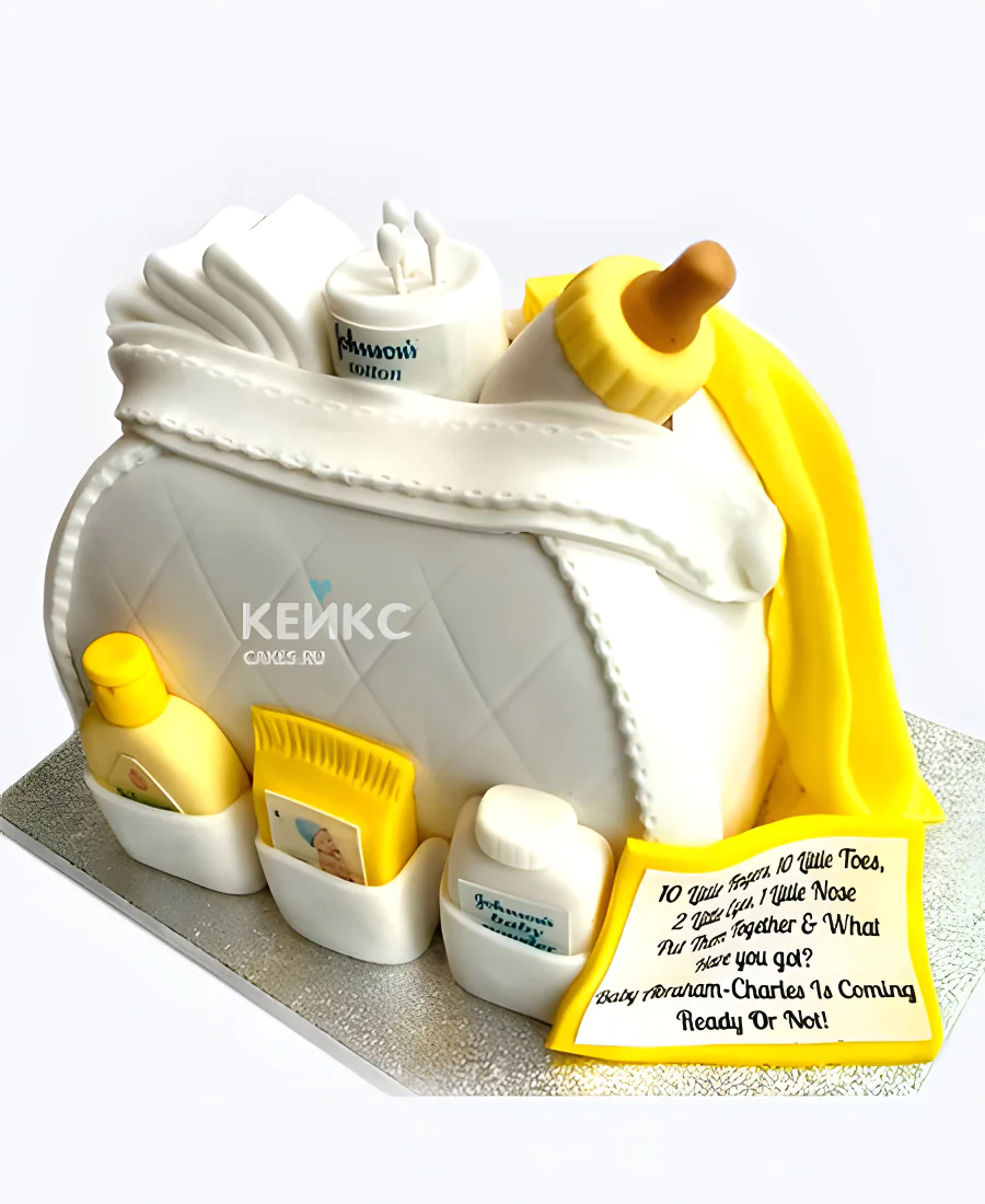 Торт в виде белой сумки на рождение ребенка скоро буду Торт в виде белой сумки на рождение ребенка скоро буду Фото