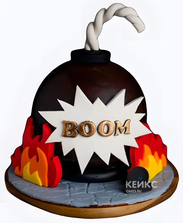 Торт в виде бомбы с огнем Фото