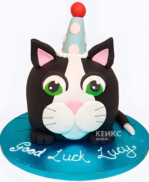 Торт в виде черного котика в колпаке Торт в виде черного котика в колпаке Фото
