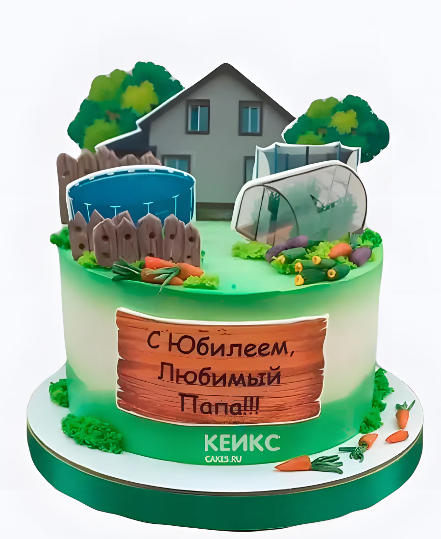 Торт в виде дачного участка на юбилей папе Фото