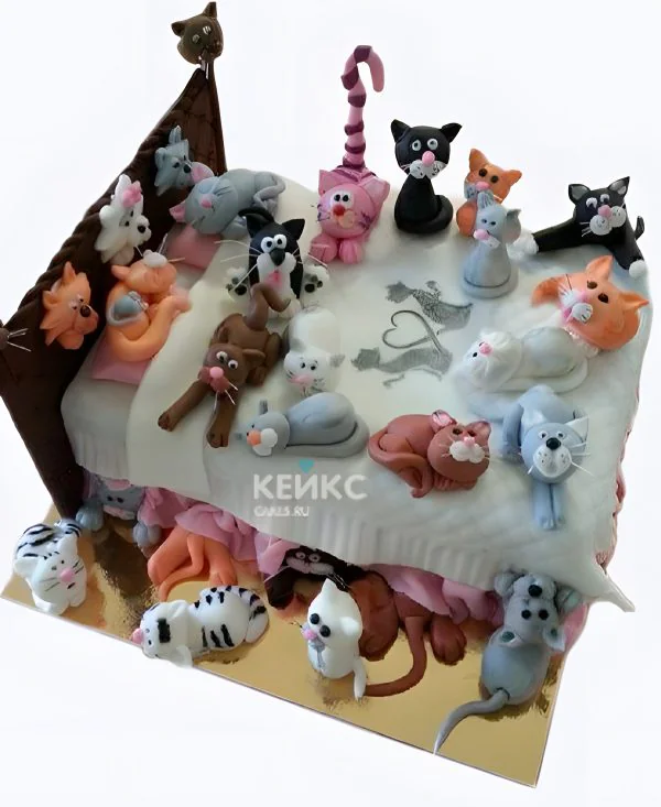 Торт в виде кровати с котиками Торт в виде кровати с котиками Фото