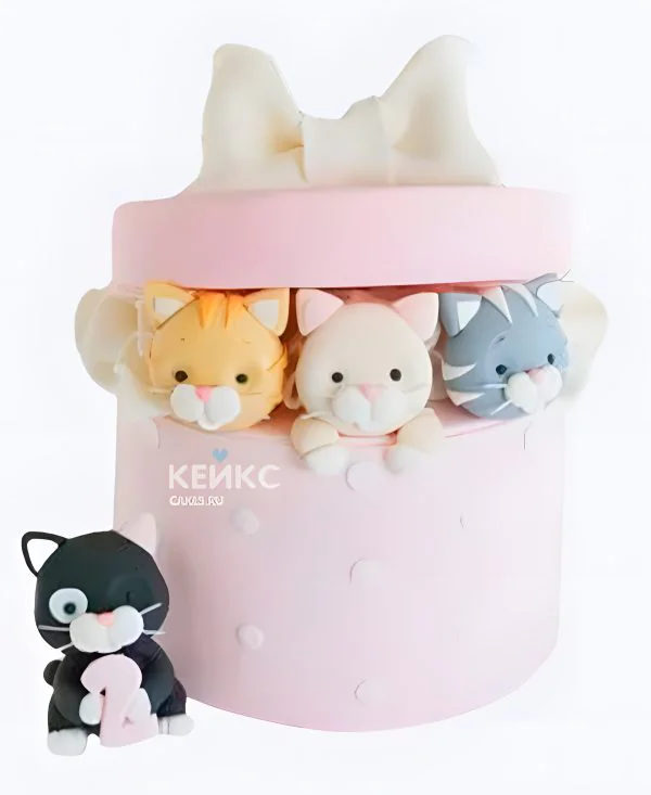 Торт в виде подарочной коробки с котятами Торт в виде подарочной коробки с котятами Фото