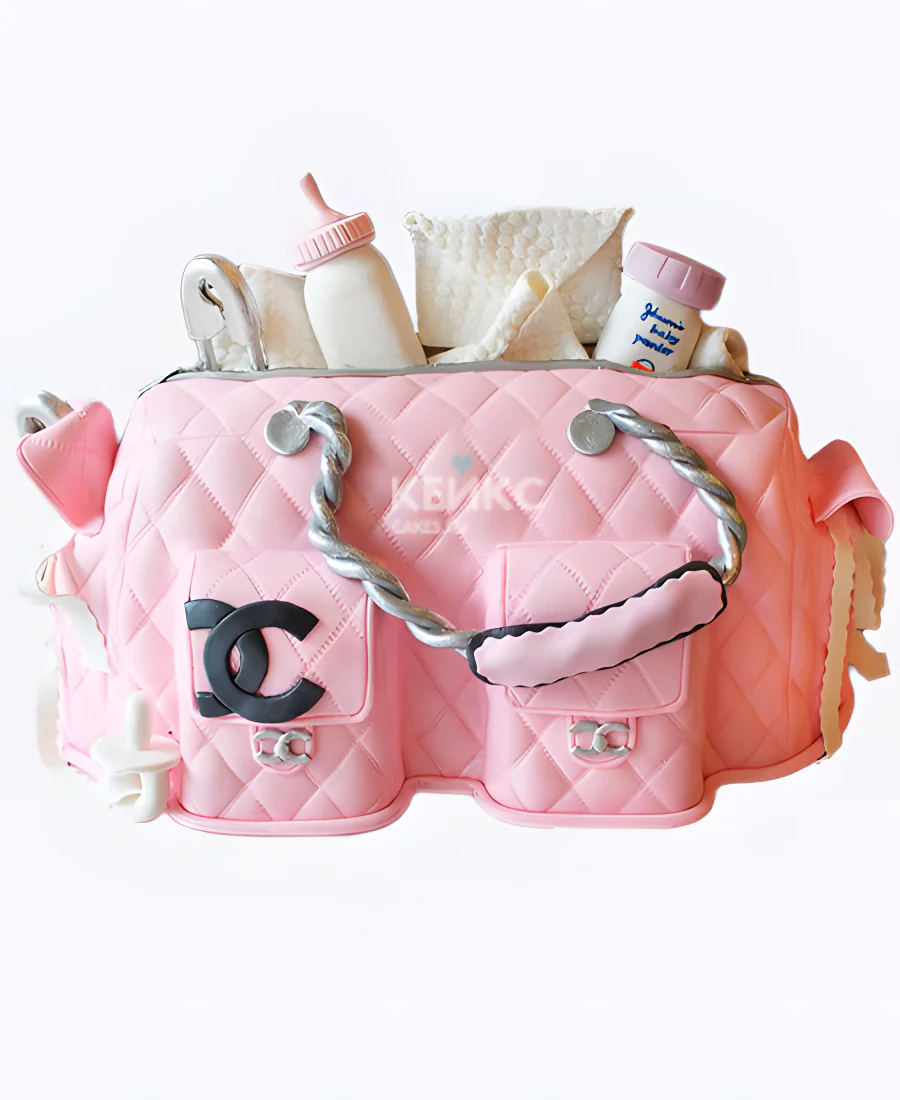 Торт в виде розовой сумки на рождение ребенка Фото