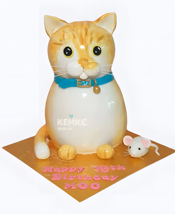 Торт в виде рыжего котика с мышкой Торт в виде рыжего котика с мышкой Фото