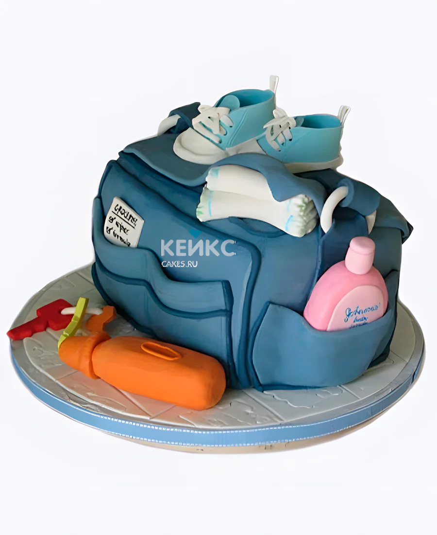 Торт в виде синей сумки на рождение ребенка скоро буду Фото