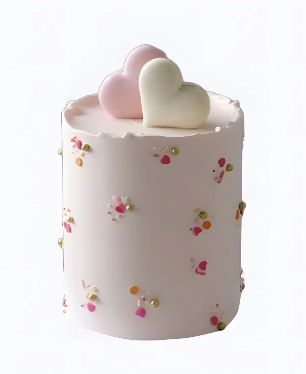 Торт высокий нежно-розовый Два сердца Фото