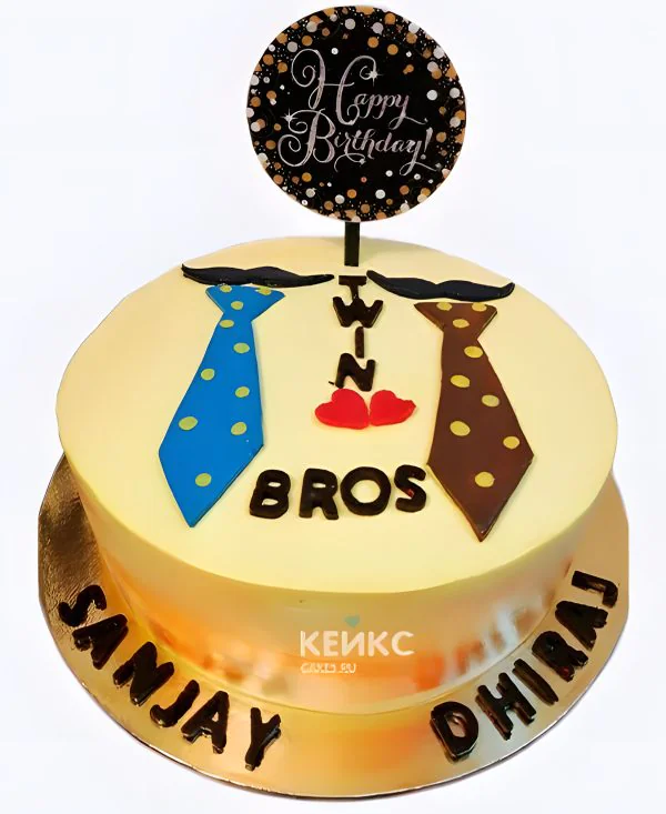 Тортик для двойняшек с галстуками и милыми надписями Тортик для двойняшек с галстуками и милыми надписями Фото