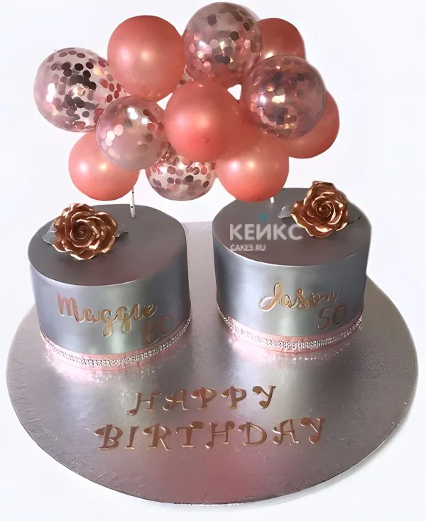 Тортики на день рождения двойняшек девочек в серебряном цвете Фото