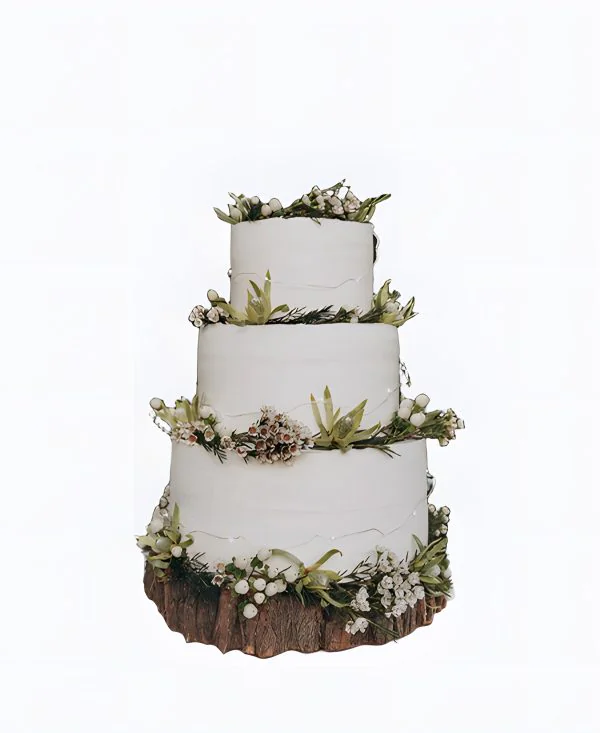 Трехъярусный трендовый торт с цветами на свадьбу Трехъярусный трендовый торт с цветами на свадьбу Фото