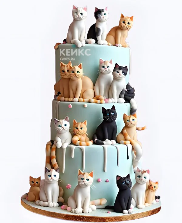 Трехъярусный торт девочке с котиками Трехъярусный торт девочке с котиками Фото