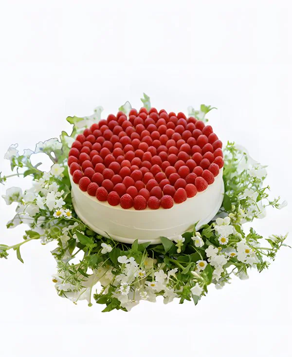 Трендовый свадебный торт с малиной и цветами Трендовый свадебный торт с малиной и цветами Фото