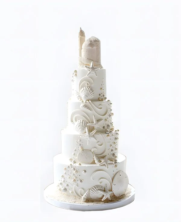 Трендовый торт на свадьбу с морской тематикой Трендовый торт на свадьбу с морской тематикой Фото