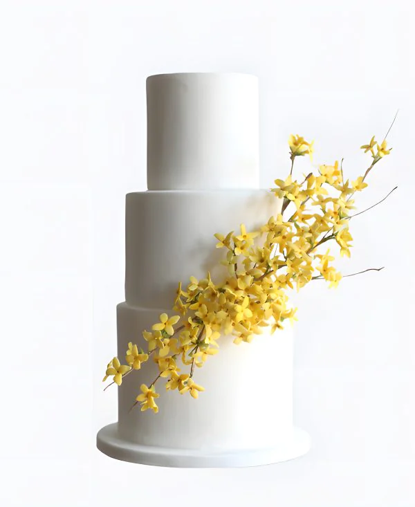 Трендовый торт на свадьбу с желтыми цветами Трендовый торт на свадьбу с желтыми цветами Фото