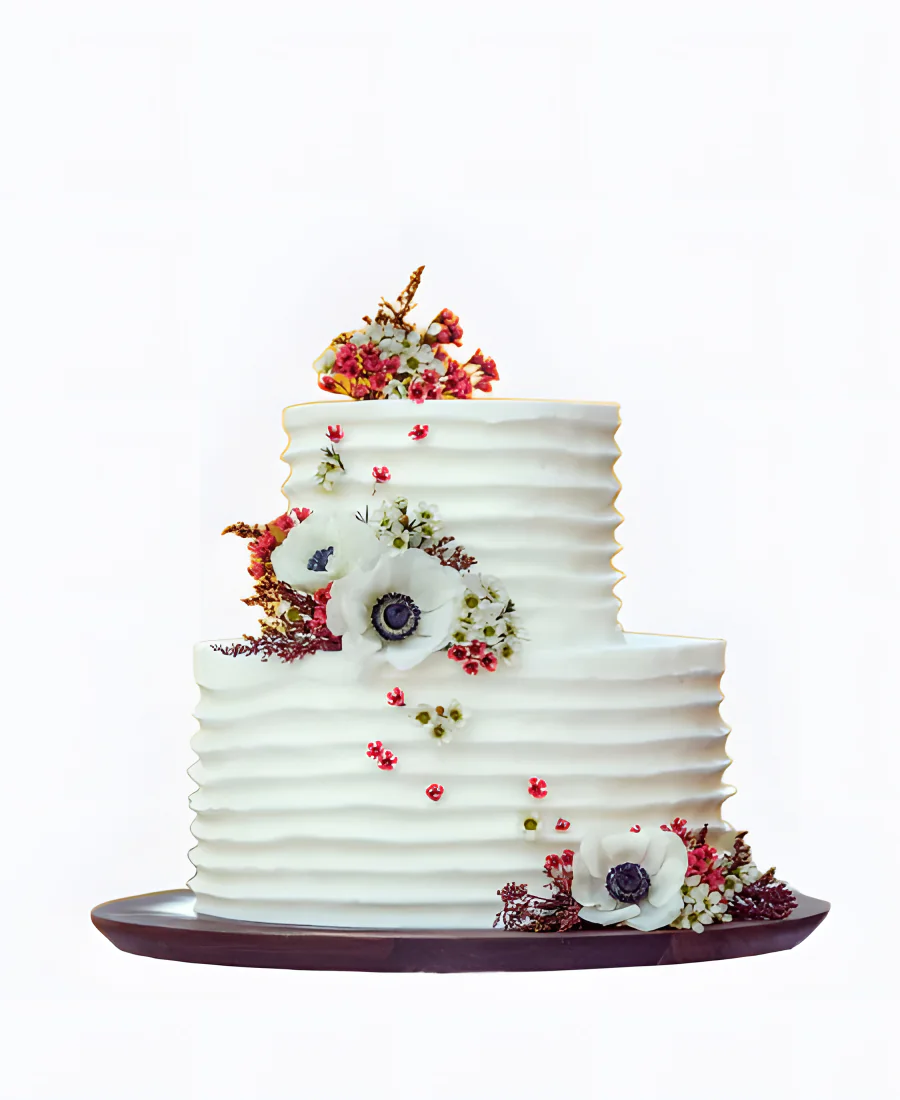 Трендовый торт с изящными цветами на свадьбу Трендовый торт с изящными цветами на свадьбу Фото