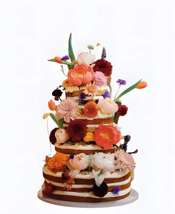 Трендовый торт с шикарными цветами на свадьбу Трендовый торт с шикарными цветами на свадьбу Фото
