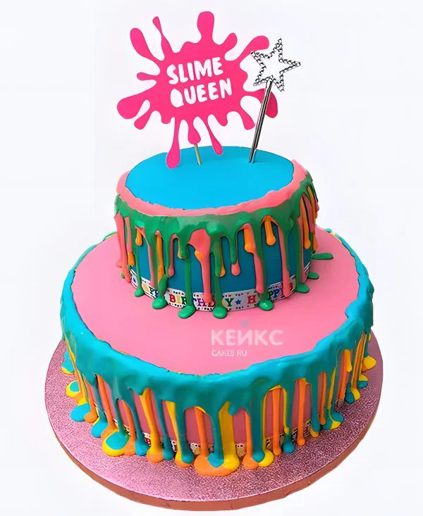 Цветной слайм торт для девочки с палочкой Цветной слайм торт для девочки с палочкой Фото