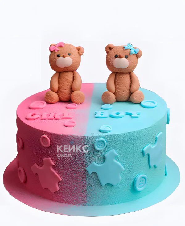 Велюровый гендер-торт с мишками Фото