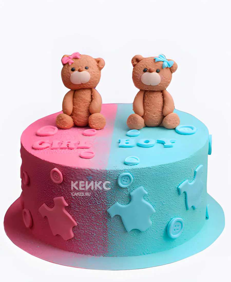 Велюровый гендер-торт с мишками Фото