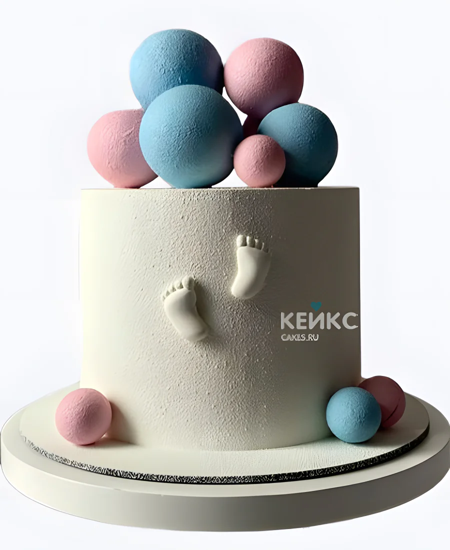 Велюровый торт на рождение ребенка с разноцветными шарами Велюровый торт на рождение ребенка с разноцветными шарами Фото