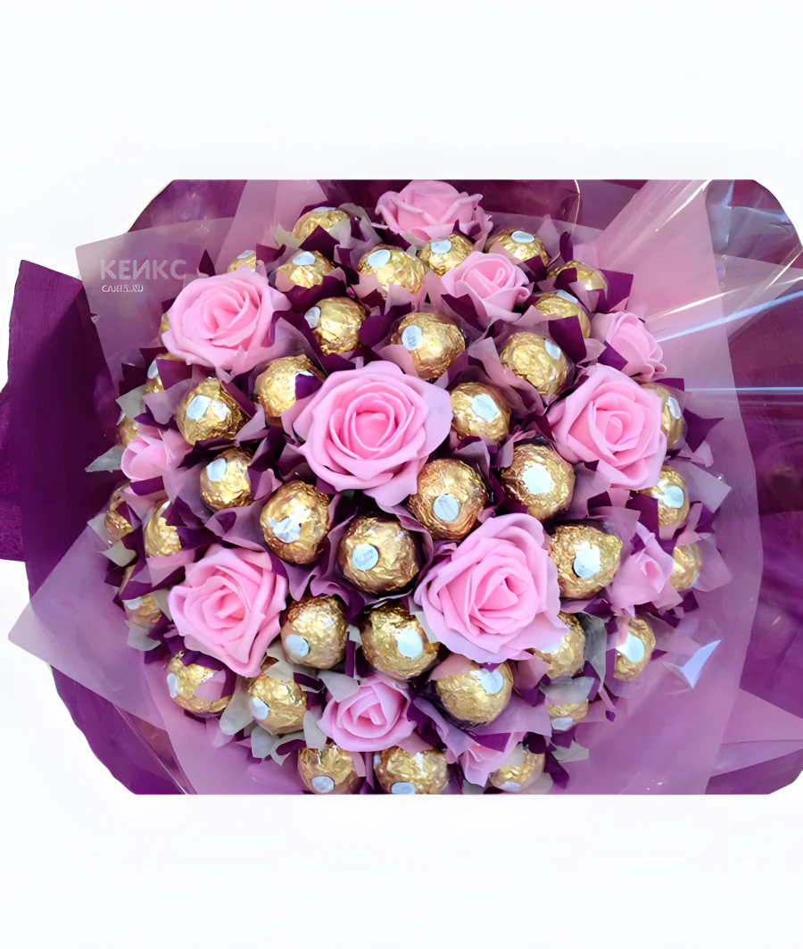Большой букет из конфет и цветов 6 Фото