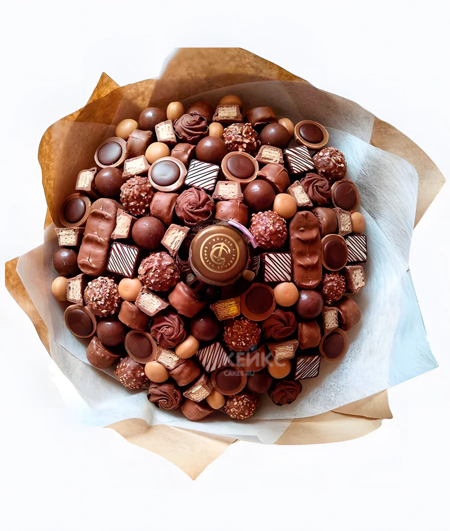 Большой букет из конфет и цветов Фото