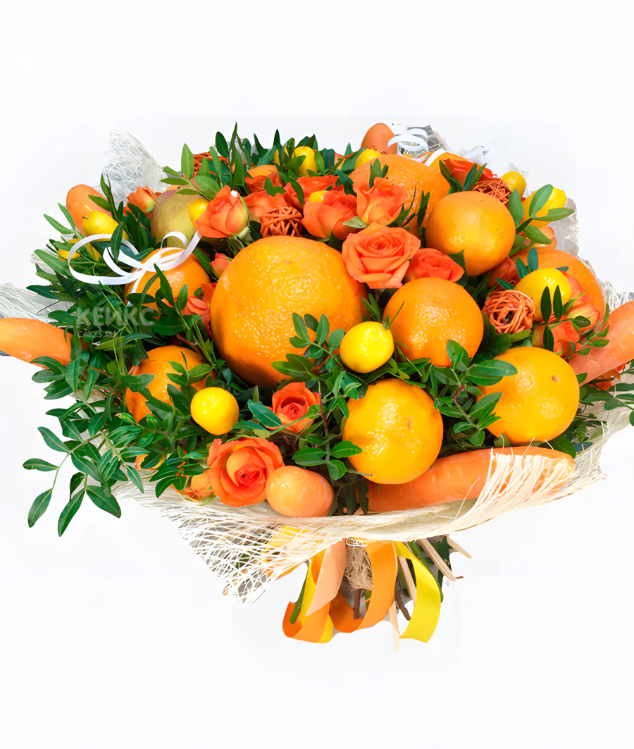 Букет из цитрусов с цветами 11 Фото