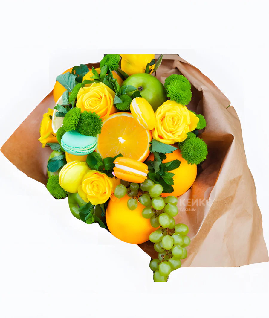 Букет из цитрусов с цветами 12 Фото