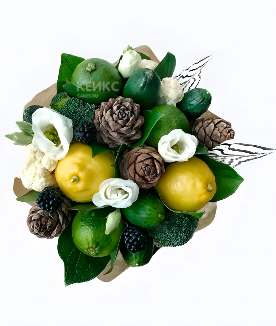 Букет из цитрусов с цветами 2 Фото