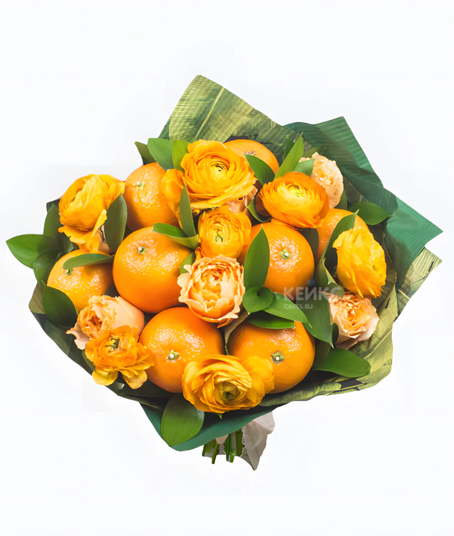 Букет из цитрусов с цветами 7 Фото