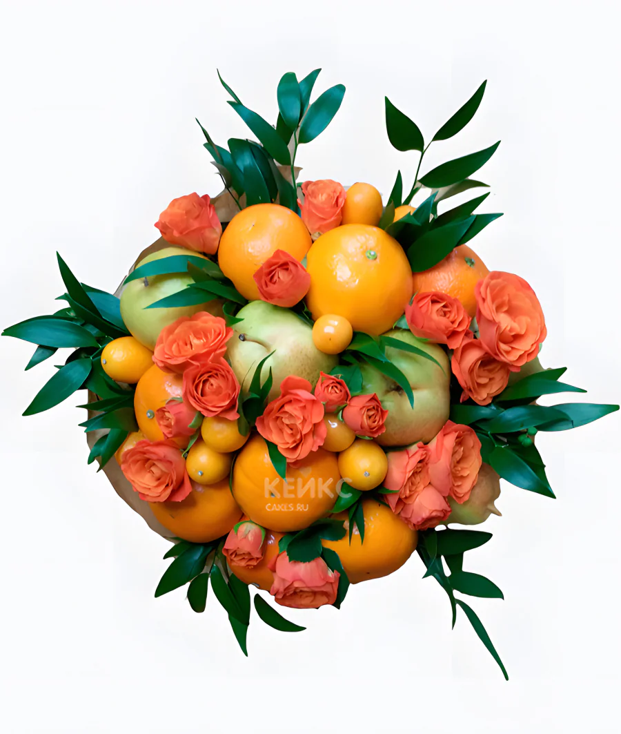 Букет из цитрусов с цветами 9 Фото