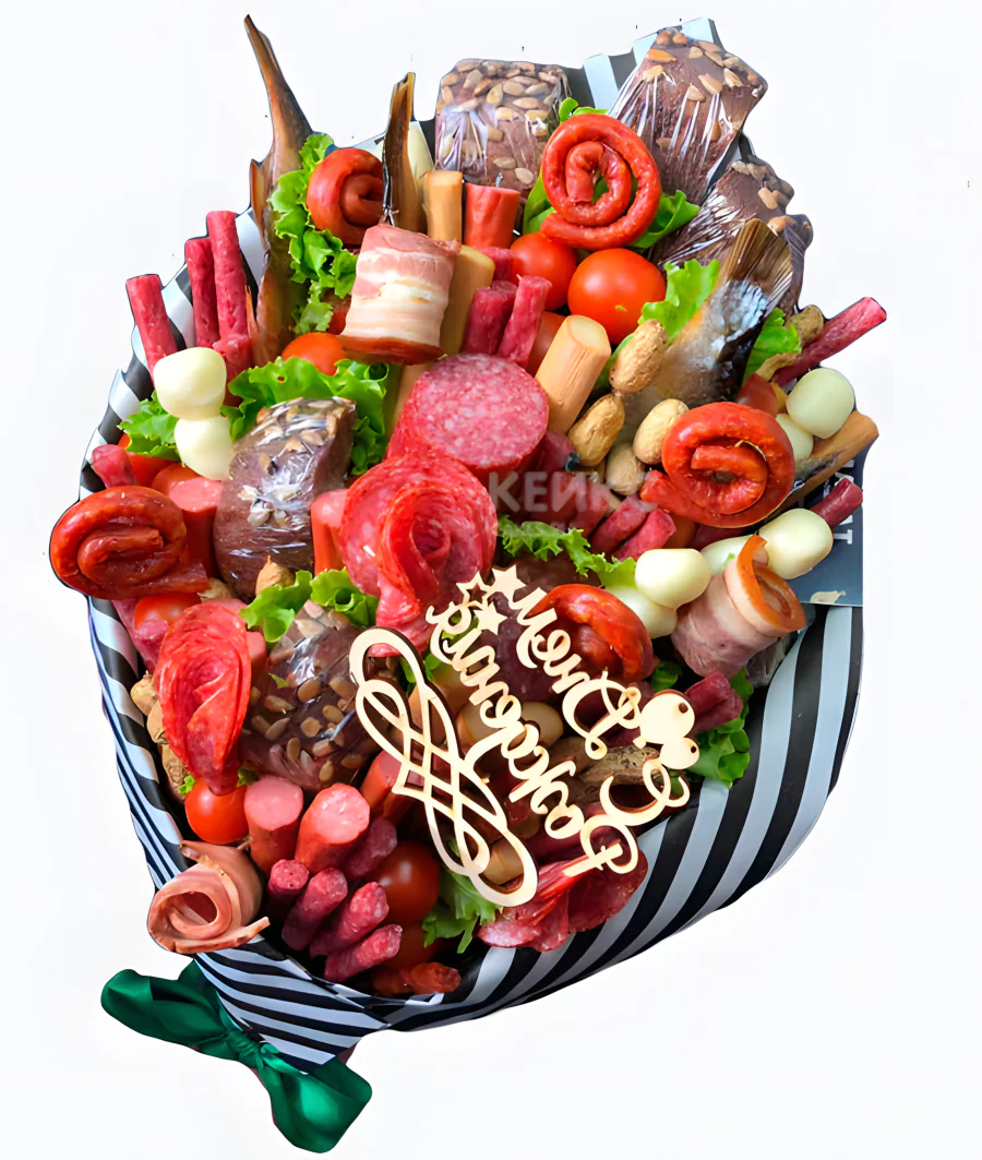 Букет из колбасы и хлеба 1 Фото