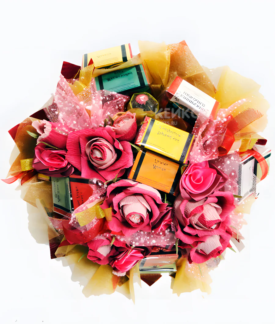 Букет из конфет и чая Фото