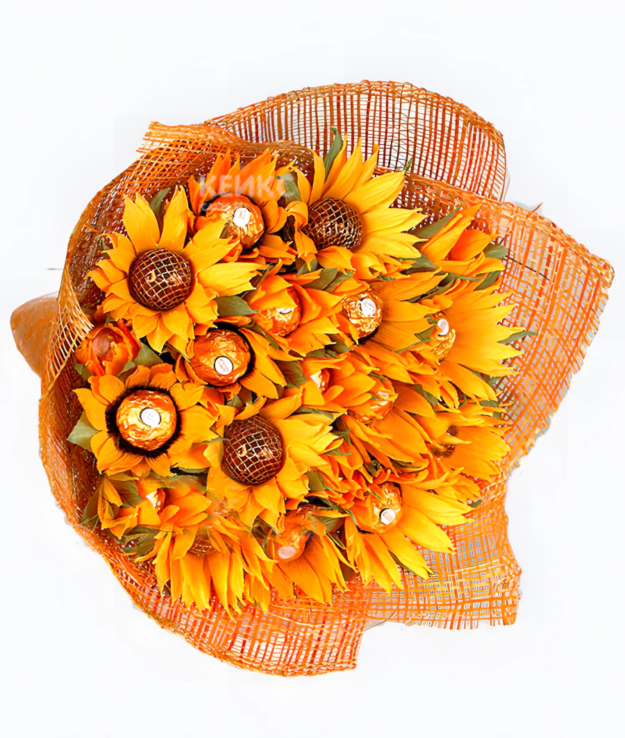 Букет из конфет и подсолнухов 1 Фото