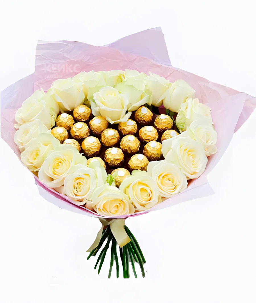 Букет из конфет и роз 3 Фото