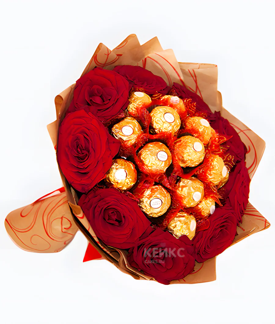 Букет из конфет и роз Фото
