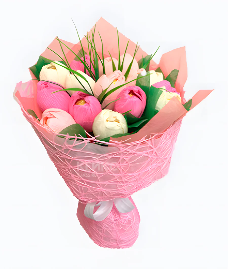 Букет из конфет и тюльпанов Фото