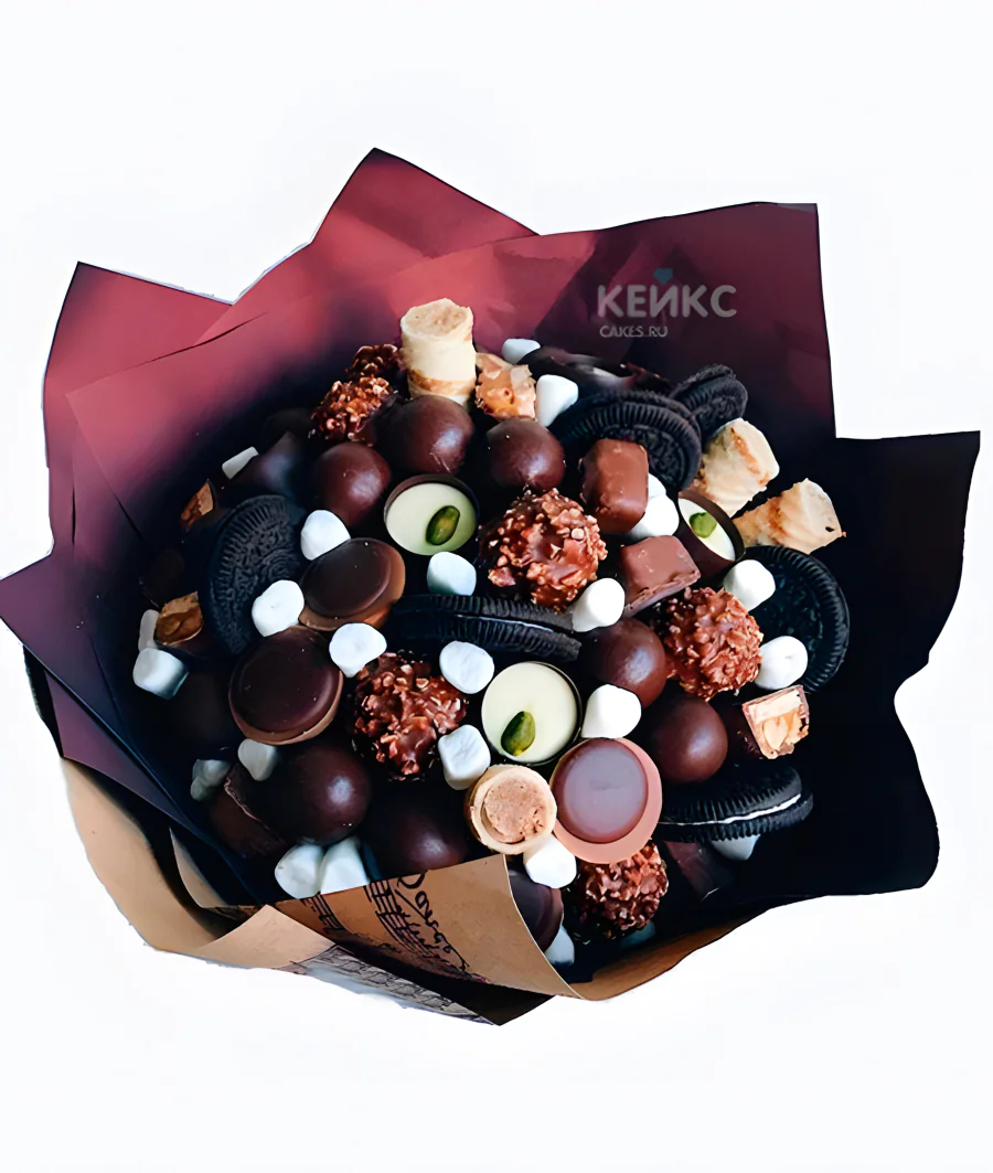 Букет из конфет с печеньями Фото