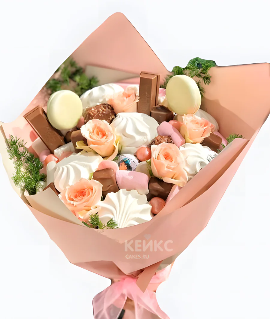 Букет из зефира и цветов 2 Фото