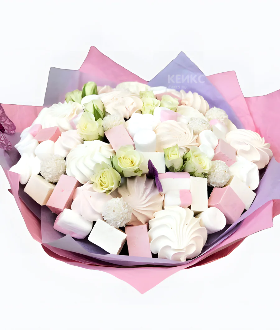 Букет из зефира и цветов 3 Фото