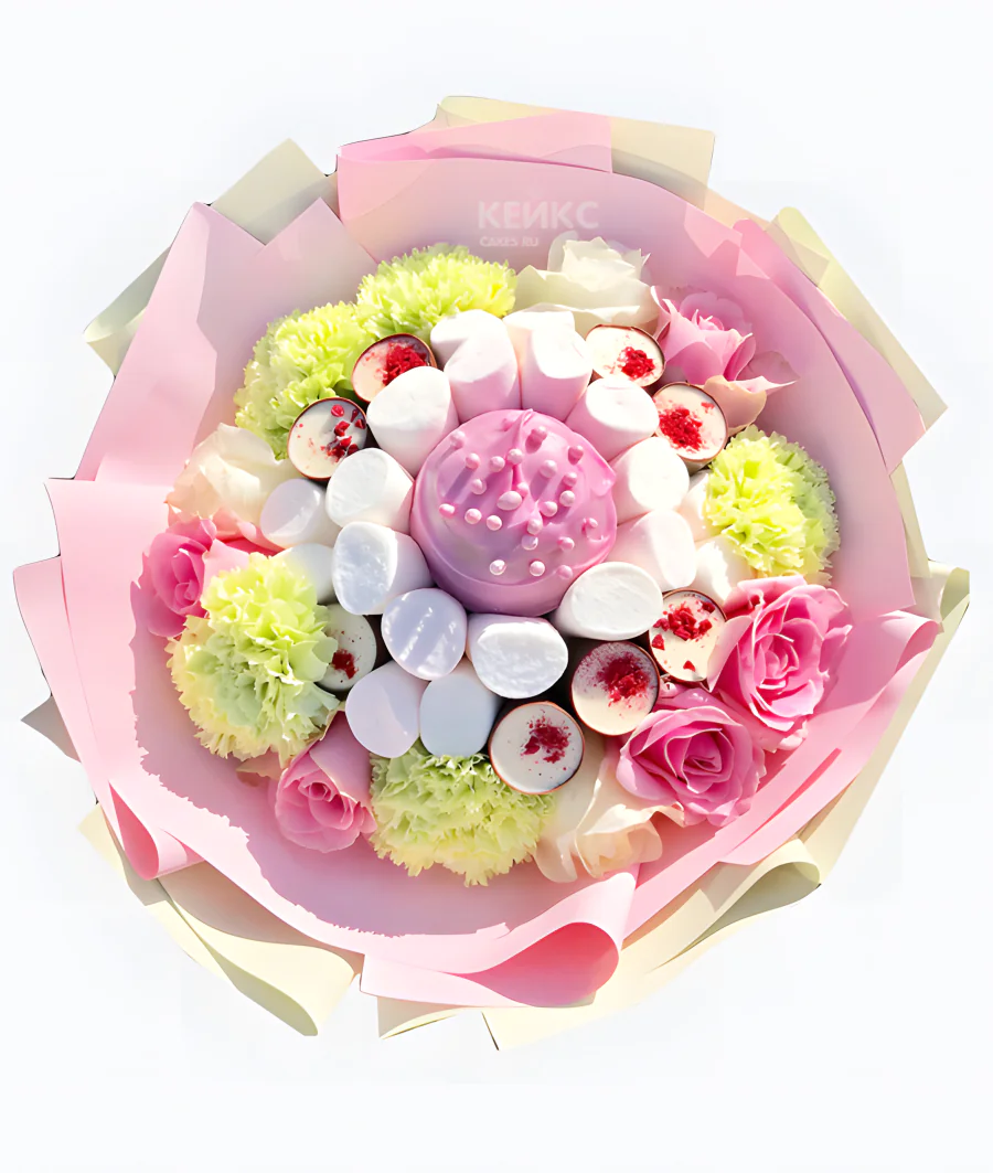 Букет из зефира и цветов 4 Фото